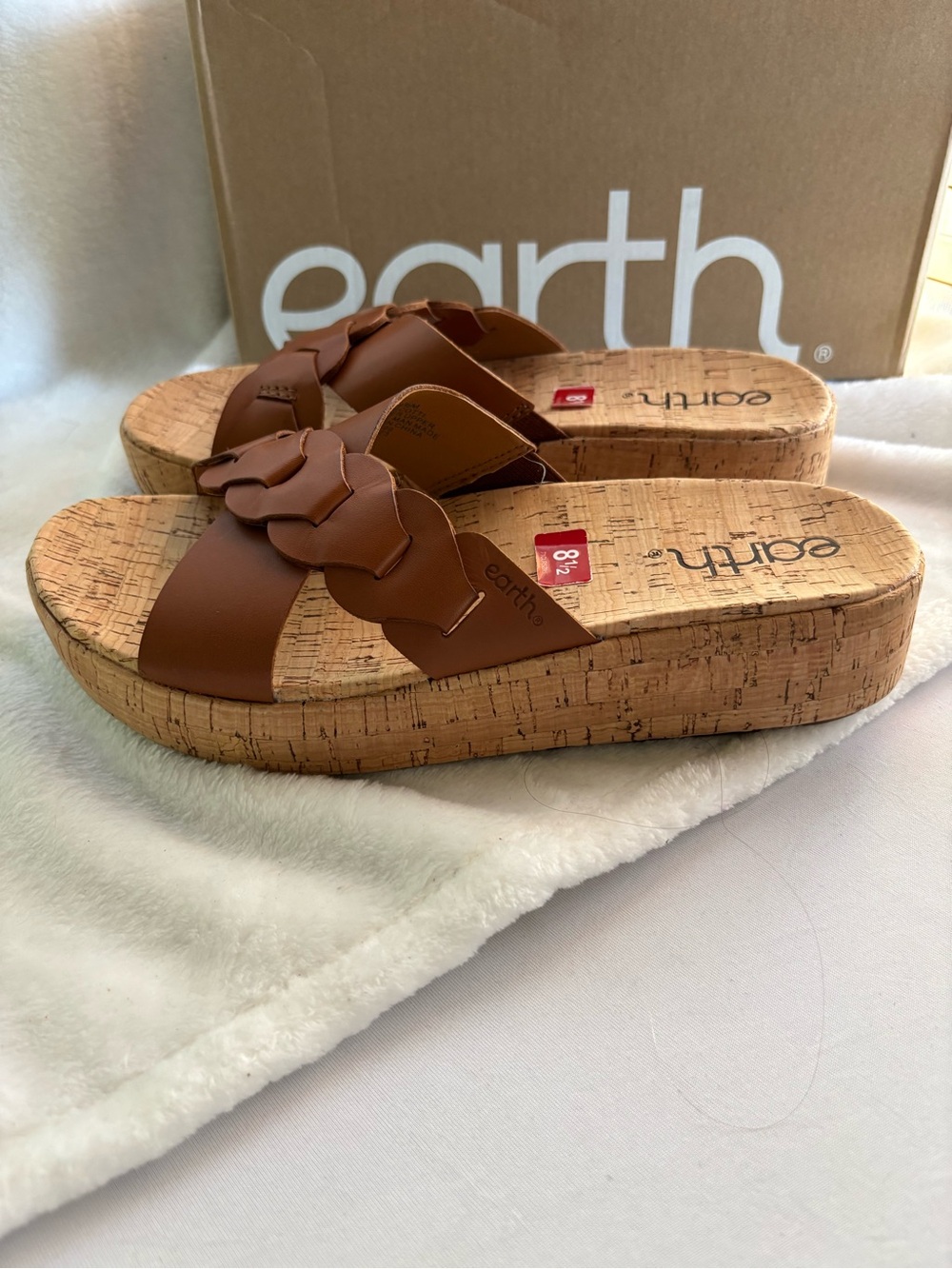 Earth Scotti Braided Slip On Open Toe Platform Sandals Dark Natural Size 8.5 NIB